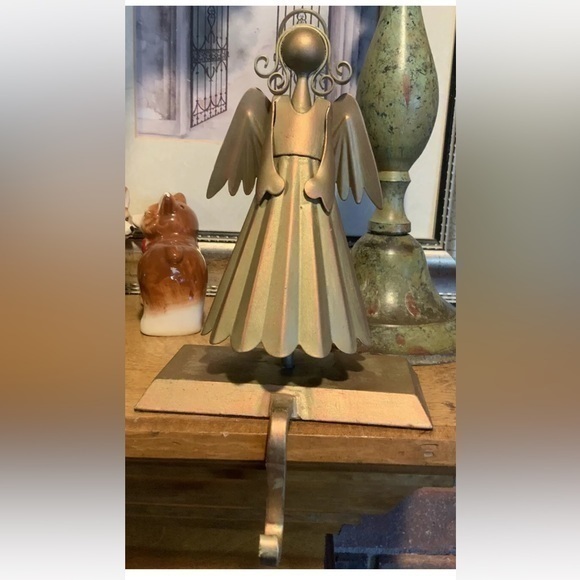 Metallic Angel Christmas Stocking Holder Shelf Decorative